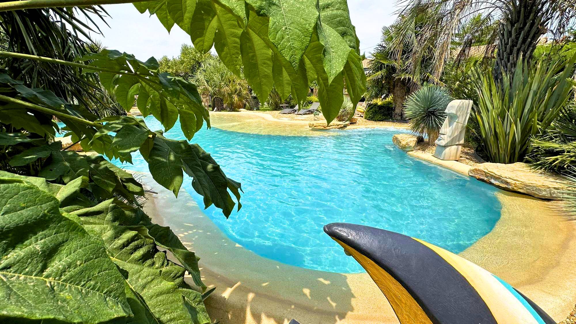 Piscine forme libre à privatiser en couple ou entre amis à Gardanne - Tiki Palm Beach Resort